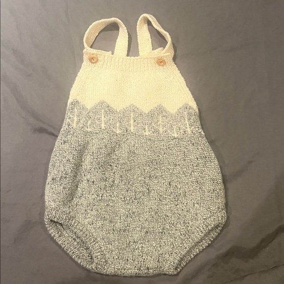 Buho Cream and Gray Alpaca Knit Baby Romper - Picture 1 of 4